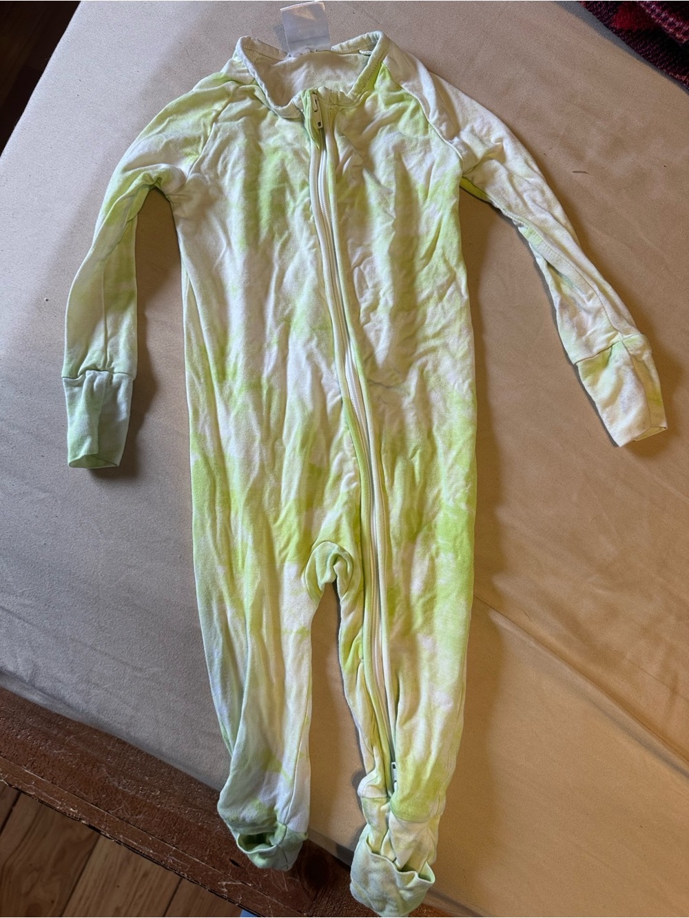Kids Long Sleeve Footed One-Piece in Light Green Tie-Dye